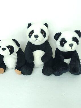 Lot of 3 Teddy Bear Panda  Black White Plush Stuffed Animal
